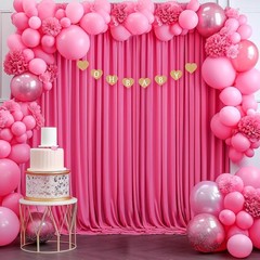 8x10FT Hot Pink Backdrop Curtains for Wedding Parties, Wrinkle Polyester Fuchsia