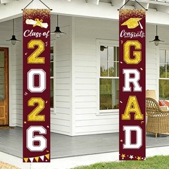2Pcs 2026 Graduation Porch Banner Class of 2026 Congrats Grad Door Sign Decor