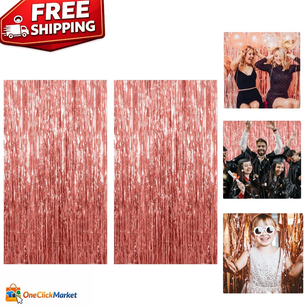 2Pcs Glamorous Rose Gold Tinsel Backdrop for Birthdays and Bachelorette Parties