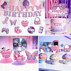 Y2K Party Decorations 35PCS Easy Setup Includes Banner Hanging Swirls Party