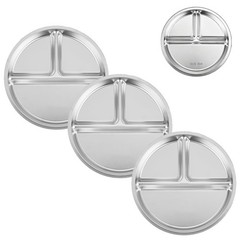 PandaEar 3 Pack Stainless Steel Divided Plates for Kids, 8.1” Onesize, Silver