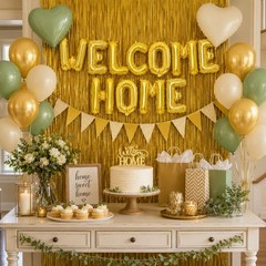 Welcome Home Decorations Sage Green Gold,Welcome Home Balloon Banner with Hea…