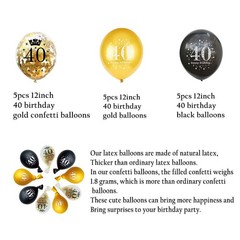 Jonhamwelbor 40th Birthday Balloons Gold and Black Party Decorations 15 Pack