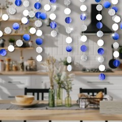 Shining Blue White Silver Circle Dots Hanging Garland Sparkling Blue White Si…