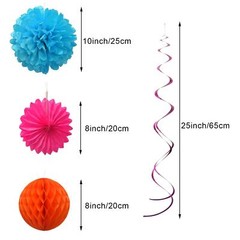 Colorful Paper Party Decorations, Tissue Paper Flower&Party Pom Poms wth Swir…