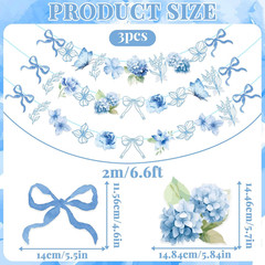 Blue Party Decorations, Blue Hydrangea Flower & Bow Themed Party Decorations, wi