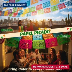 DomeStar Mexican Party Decoration, 18 Feet Plastic Papel Picado Fiesta Banner Ci