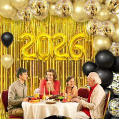 89pcs 2026 Happy New Year Decorations Kit New Years Eve Party Supplies Black and