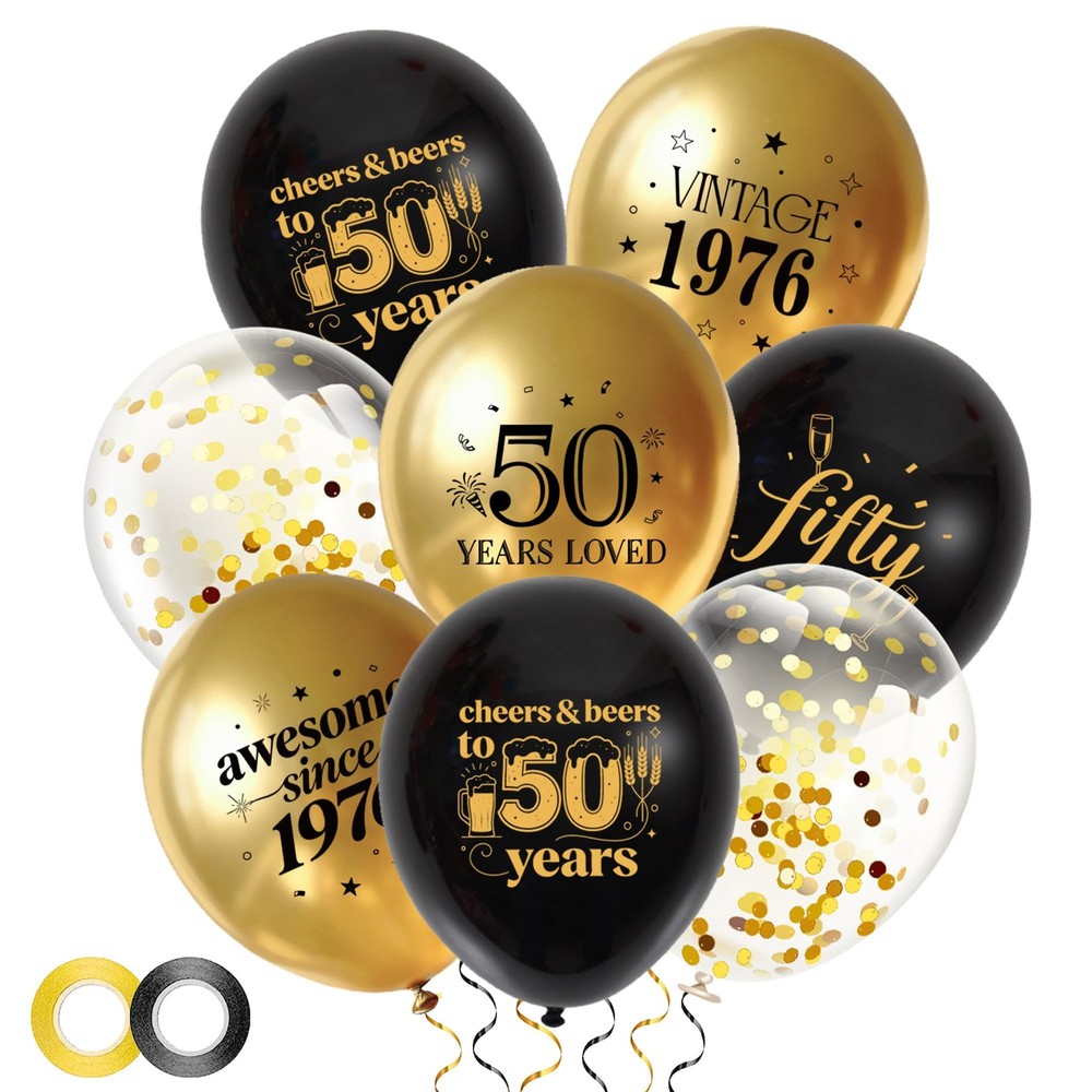 50th Balloons Party Decorations – 34Pcs Black and Gold 12 Inch Latex Confetti…