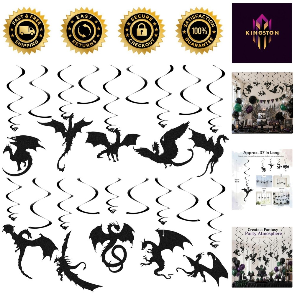 Lightweight Black Dragon Hanging Decorations – Ideal for Medieval Themed Parties