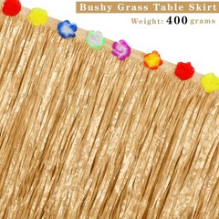 4 Pack Thickened Grass Table Skirt Natural with Hibiscus Flowers 400g Hawaiian