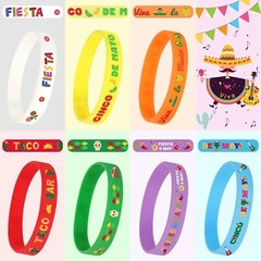 JUNEBRUSHS 42pcs Mexican Fiesta Silicone Bracelets Cactus Guitar Hat Rubber