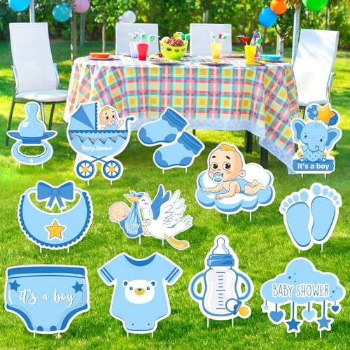 12 Pcs Blue Baby Shower Yard Decoration Its a Boy Outdoor Yard Sign with
