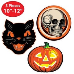Beistle Halloween Vintage Style Plastic Cutouts Skull Black Cat Pumpkin