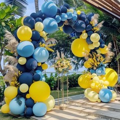 Arco De Globos Azul Y Amarillo Para Fiesta Escolar De Verano Y Cumpleanos