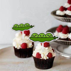 18Pcs Green Glitter Cute Peas Dessert Cupcake Topper Traditional Funny Vegetable