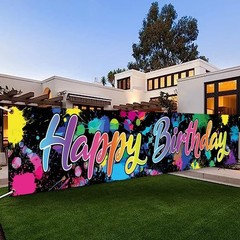 «118 X 20 Inches Neon Glow in the Dark Happy Birthday Yard Banner Sign Color Gra
