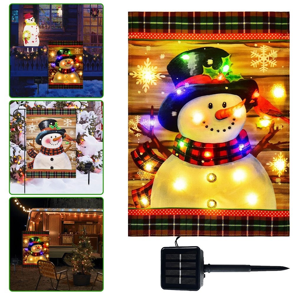 Merry Christmas LED Garden Flag Outside Christmas Flag Holiday Winter Outdoor JQ