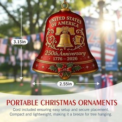 Vibrant 250th Anniversary Bell Ornaments – 4pc Acrylic Set for Independence Day