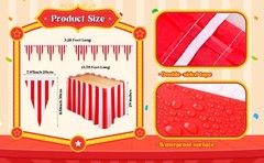 15 Pack Carnival Table Skirt Red and White Striped Table Skirts 165 x 30 Inches