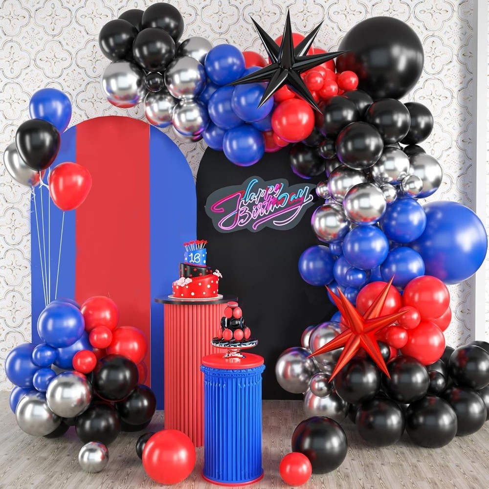 Red Blue Black Balloon Arch Kit, Blue Black Balloons Garland with 22 Inch Star