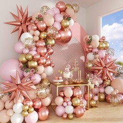 146PCS Rose Gold Balloons Arch Pastel Pink Metallic Gold Matte White Confetti…