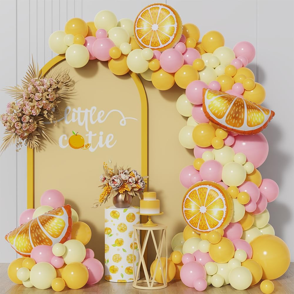 143Pcs Lemon Pink and Yellow Balloon Arch Garland Kit for Freshly Graduated, Lem