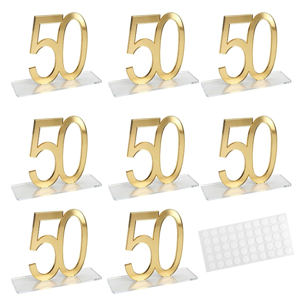 8 PCS Mirror Gold 50th Birthday Decoration Adhesive Dot Anniversary Centerpieces