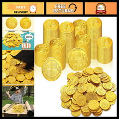 200 Pcs Fake Pirate Gold Coins – Plastic Treasure Coins for Halloween Party, Gas