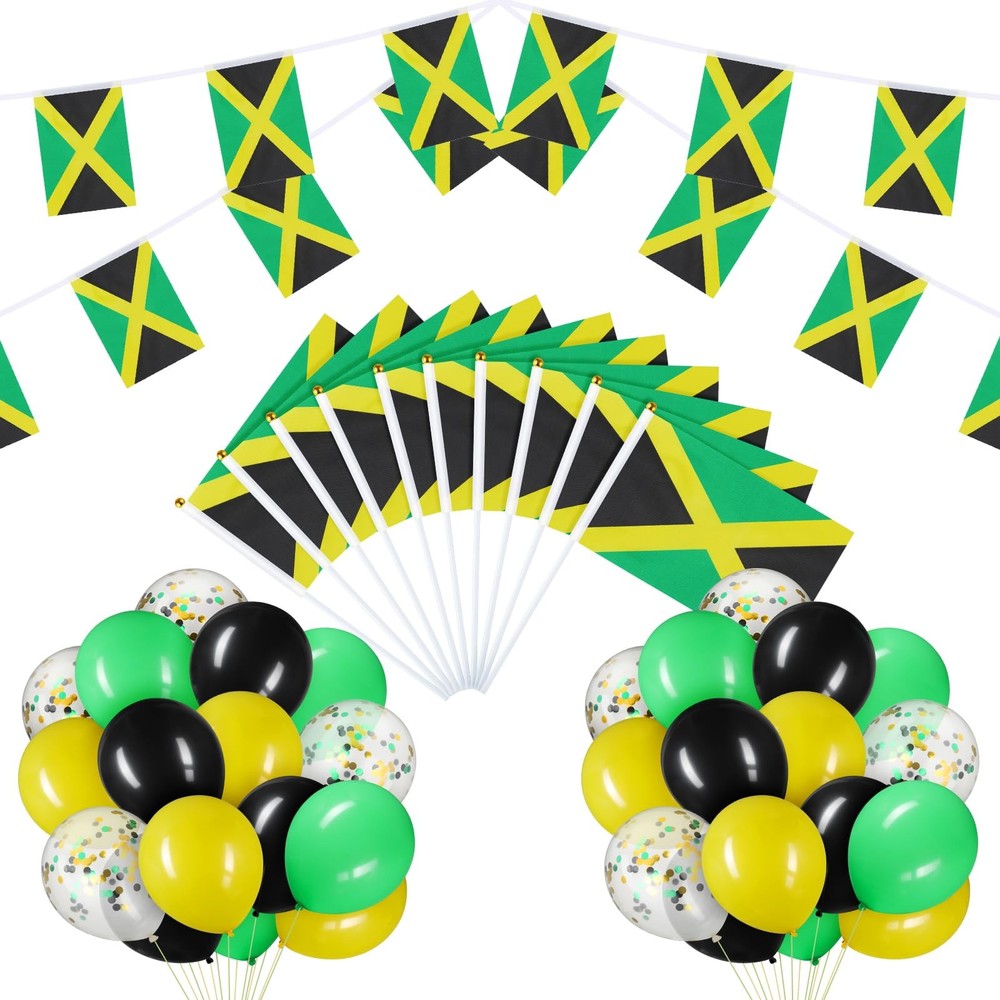 56 Pcs Jamaica Party Decorations Set 2 Jamaican String Flag Banner 10 Hand He…
