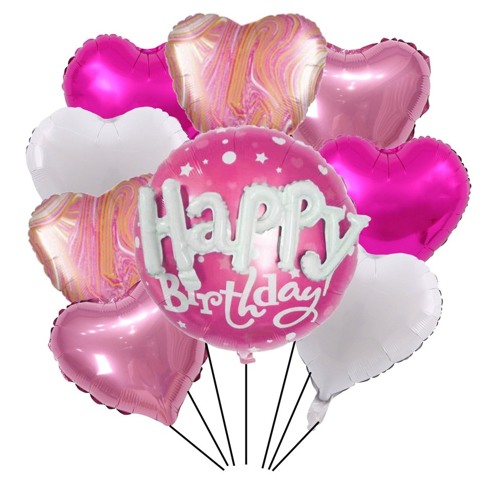 9PCS Happy Mylar Balloons Set 36inch Hot Pink Happy Foil Balloons Decorations…