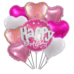 9PCS Happy Mylar Balloons Set 36inch Hot Pink Happy Foil Balloons Decorations…