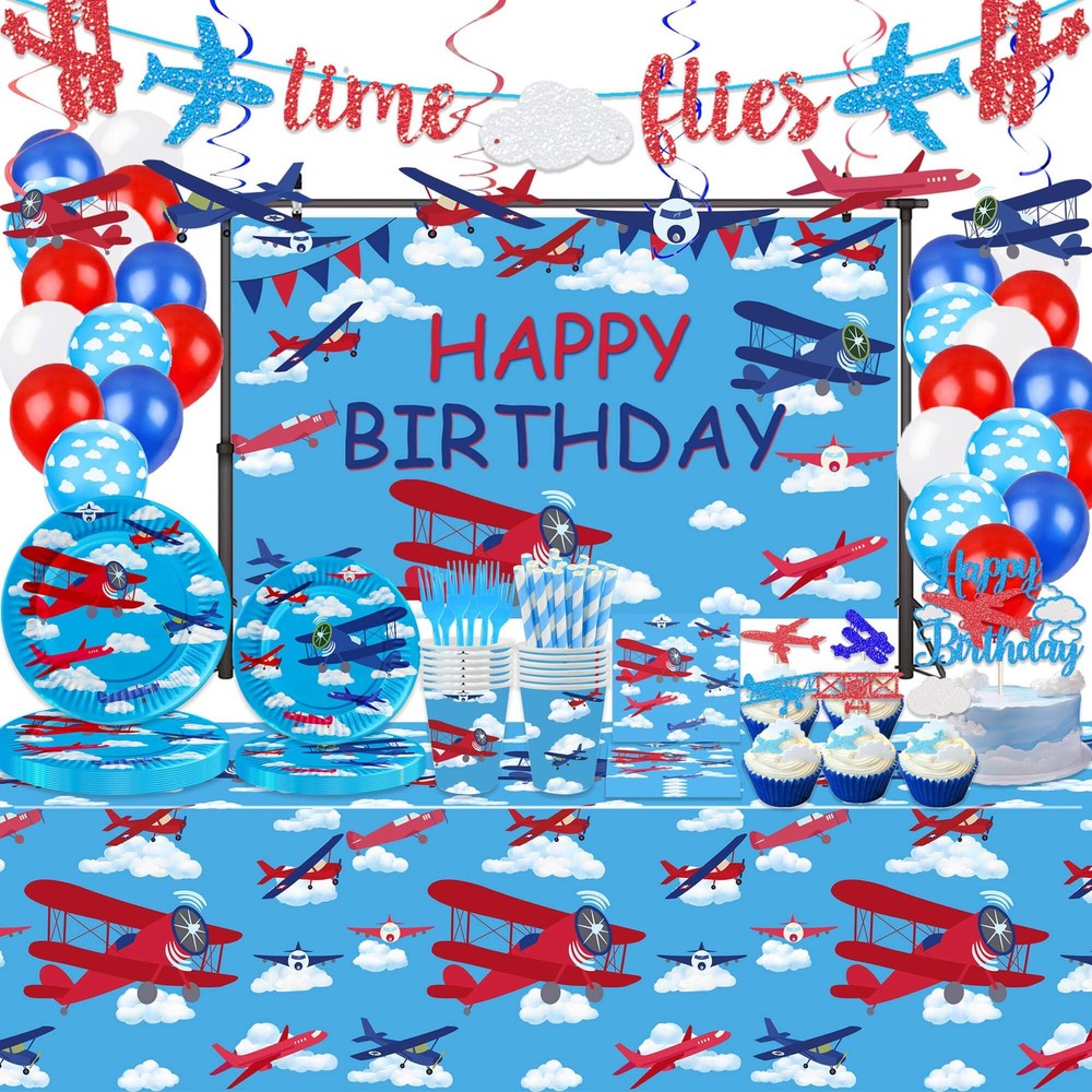158 Pcs Airplane Birthday Party Supplies Airplane Aircraft Tableware Includes