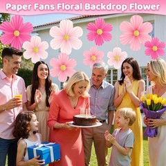 Pink Paper Flowers Decorations for Wall 14 inches, 10 8