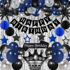 Blue and Black Birthday Decorations for Men Boys Women, 78PCS Blue and Silver…