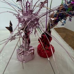 Lot of 2 Foil Spray Table Centerpieces Pink Stars and Happy Birthday Multicolor