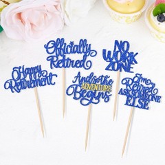 30 PCS Happy Retirement Cupcake Toppers Officially Retired Cake Blue