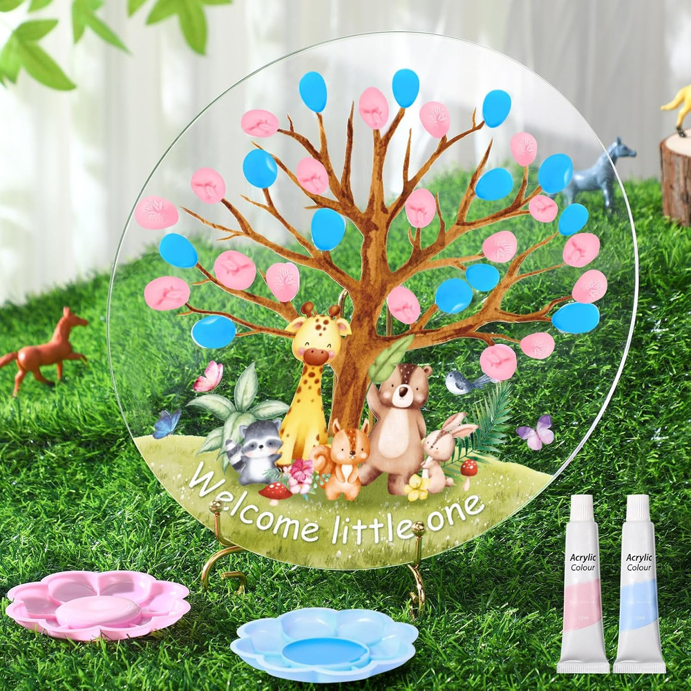 Pasimy Gender Reveal Fingerprint Tree Boy or Girl Party Ideas Baby Shower Guest