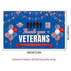 Thank You Veterans Backdrop Banner 73 x 43 Inch Stars and Stripes Patriotic