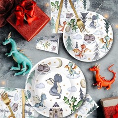 Dragon Birthday Party Supplies, Magic Dragons Party Decorations, Paper Plate, Na