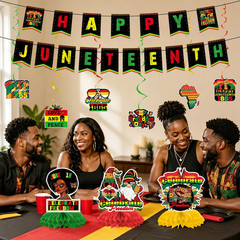 Juneteenth Decorations, 12 Pcs Happy Juneteenth Decor with Banners Hanging Swirl