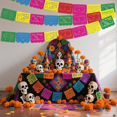 OHOME Dia De Los Muertos Decorations – Papel Picado Banner Streams Multicolor