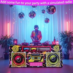 4FT 80s 90s Theme Party Tablecloth, 80s 90s 48″ x 24″ (Rectangular) Black-radio