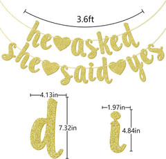 He Asked She Said Yes Gold Glitter Banner – Wedding, Engagement, Bridal Shower P