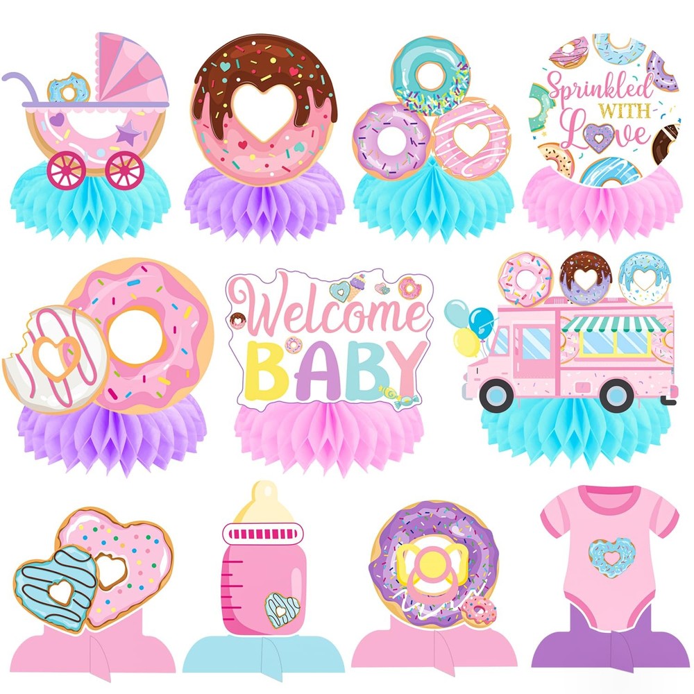 12 PCS Donut Sprinkle With Love Honeycomb Centerpieces Baby Shower Decor