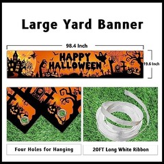 Happy Halloween Banner Large 98.4 x19.6 Inch Yard Sign Banner Black and