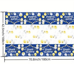Happy Birthday Party Theme Tablecloth, Blue with Multicolor