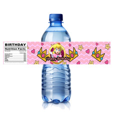 Princess Birthday Water Bottle Labels, Pink and Yellow Party Decorations, 12