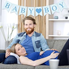 1 Pcs Blue Gingham Baby Boy Banner for Party Decorations Blue Pre Strung Baby…