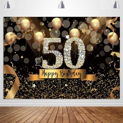 Elegant Glitter Black Gold Balloons Backdrop